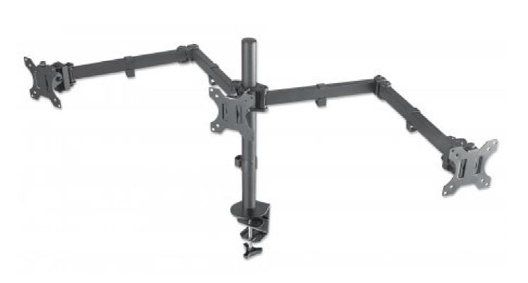 Soporte Manhattan para 3 Monitores 13 a 27 pulgadas en escritorio