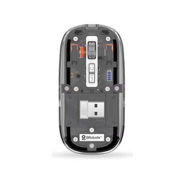 Mouse inalambrico Brobotix recargable glass conexion 2.4 GHz BT 1600 DPI modelo 6000823 Trasparente