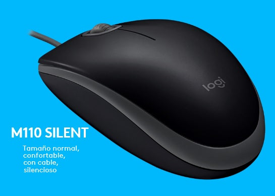 Mouse Logitech M110 Silent Negro Alambrico DPI 1000 3xBotones Compatible con Windows macOC Linux