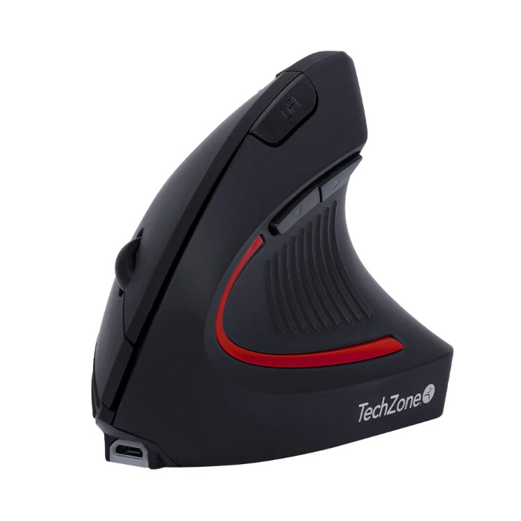 Mouse Techzone Ergono 02 Negro Inalambrico Recargable 6xBotones DPI 1600 Compatible con Windows y MacOS