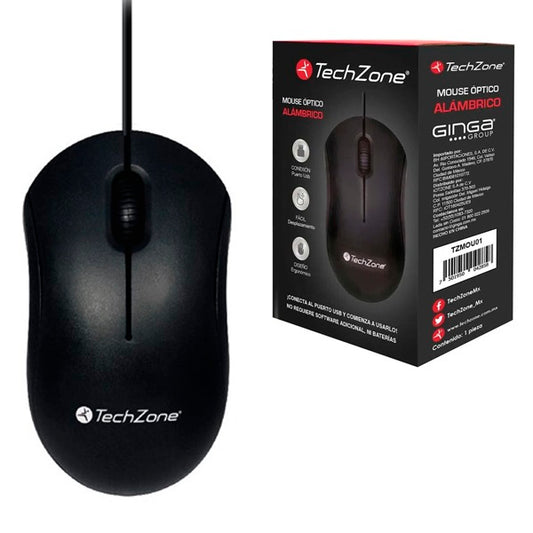 Mouse Techzone Initially Negro Conexion Alambrica DPI 1000 Compatible con Windows y MacOS Largo 1.35 m.