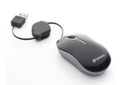 Mini mouse Verbtim alambrico Retractil travel color Negro USB