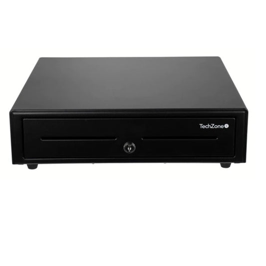 Cajon de Dinero Techzone POS en color Negro Compartimentos 5xBilletes 8xMonedas Interfaz RJ11