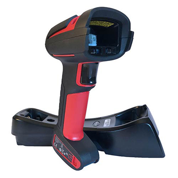 Lector de Codigo de Barras Honeywell Focus 1991ISR-3USB-5-N 5-N 2D Industrial Inalambrico con cable usb y base Rojo Negro