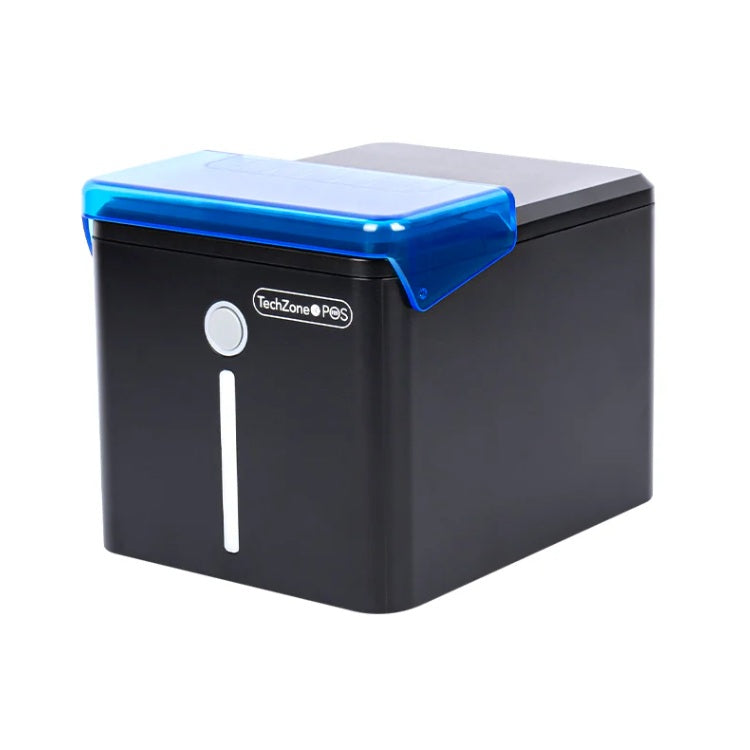 Miniprinter Termica Techzone POS Negro c/Azul 80mm Interfaz ( USB Ethernet Wifi y RJ11 ) Cortador Automatico Compatible con Windows Linux macOS y Android