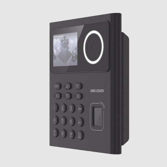 Terminal Hikvision DS-K1T320MFWX-B min moe WIFI con bateria de respaldo administrable por smartphone o nube apto para huella facial y tarjetas MIFARE 500 rostros y 1000 huellas/tarjetas