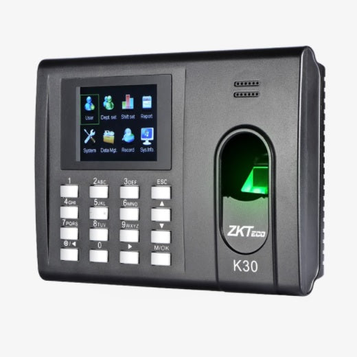 CONTROL DE ACCESO ZK K-30 DE HUELLA Y TARJETAS PARA TIEMPO Y ASISTENCIA CON BATERIA DE RESPALDO/ NO INCLUYE ADAPTADOR