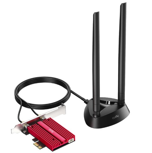 Adaptador inalámbrico PCIe Cudy WE4000 cables de antenas RF 1.5m Wi-Fi 6E AX5400 Tri-Banda 6GHz+5GHz+2.4GHz Bluetooth 5.2