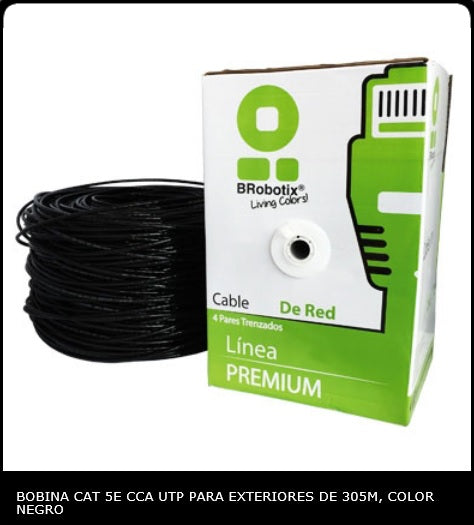 Bobina brobotix Cat 5E para exterior CCA UTP 305M modelo 055305 color Negro