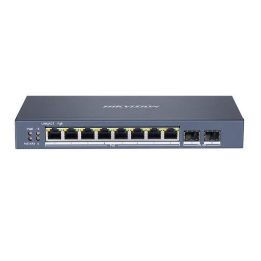 Switch Hikvision DS-3E1510P-SI gigabit PoE +/ administrable 8 puertos Gigabit PoE+ / 2 Puertos SFP / Configuracion Nube Hik-Partner Pro/ Modo Extendido hasta 300