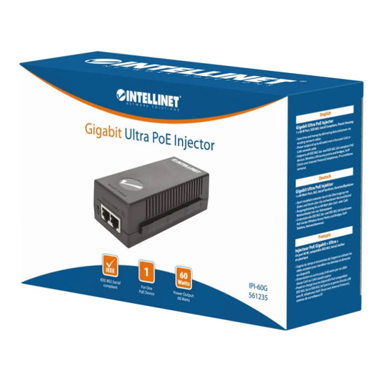 Inyector Intellinet PoE 802.3 af/at 60W cubierta de plastico