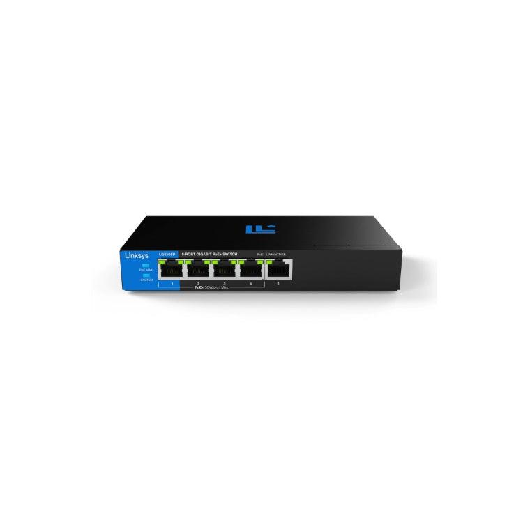 Switch Linksys LGS105P PoE metálico 5 puertos gigabit (4 puertos PoE+ max. 60W) no administrable QoS plug and play