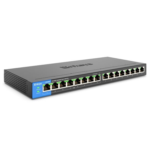 Switch Linksys LGS116P metálico 16 puertos gigabit (8 puertos PoE+ 802.3at max. 80W) QoS