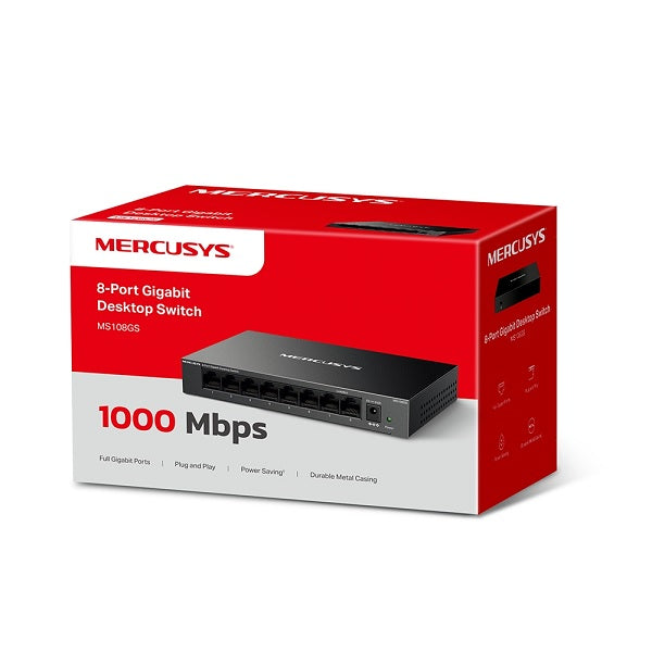 Switch Mercusys MS108GS metálico escritorio 8 puertos gigabit 10/100/1000M no administrable Auto-MDI/MDIX