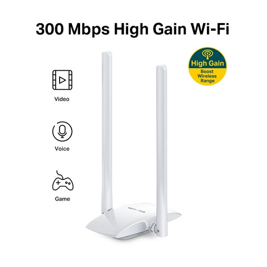 Adaptador inalámbrico USB 2.0 Mercusys MW300UH N 300Mbps 2.4GHz de alta ganancia 2 antenas 5dBi 2x2 MIMO