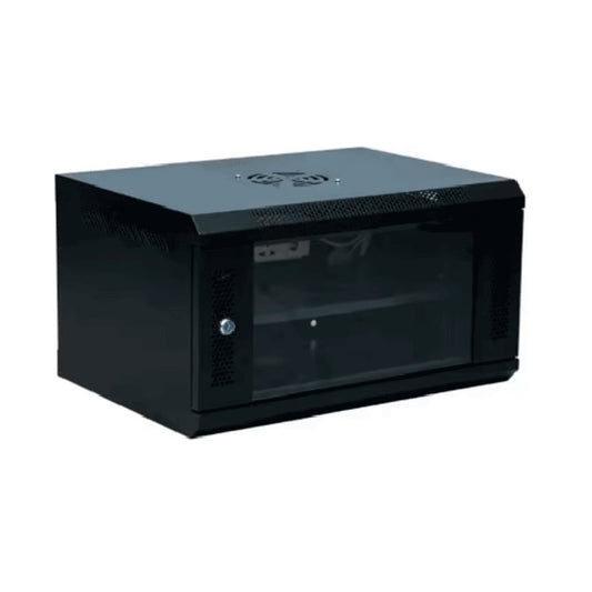 Gabinete Saxxon SXR6U5406A de Pared Negro / 6UR / Puerta de Vidrio Templado / Dimensiones útiles: Alto 37 x ancho 53 x profundidad 40 cm