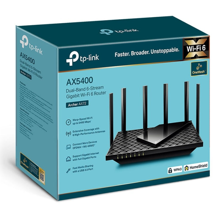 Router Wi-Fi 6 AX5400 TP-Link Archer AX72 4x4 MU-MIMO OFDMA Beamforming 4T4R 1x WAN y 4x LAN RJ45 gigabit 1x USB 3.0 6 antenas