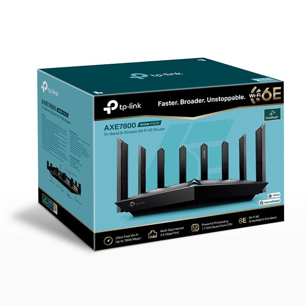 Router TP-Link Wi-Fi 6E Archer AXE95 One Mesh AXE7800 Tri-banda 6+5+2.4 GHz 4x4 MU-MIMO OFDMA 8 antenas 1xUSB 3.0 1xUSB 2.0