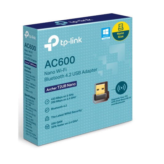 Adaptador inalámbrico nano USB 2.0 + Bluetooth 4.2 TP-Link Archer T2UB NANO AC600 (2.4GHz 200 Mbps + 5GHz 433 Mbps)