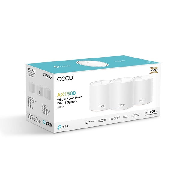 Sistema Deco X10 (3 piezas) TP-Link Mesh Wi-Fi 6 AX1500 (2 puertos RJ45 gigabit por pieza) 2x2 MU-MIMO OFDMA Beamforming