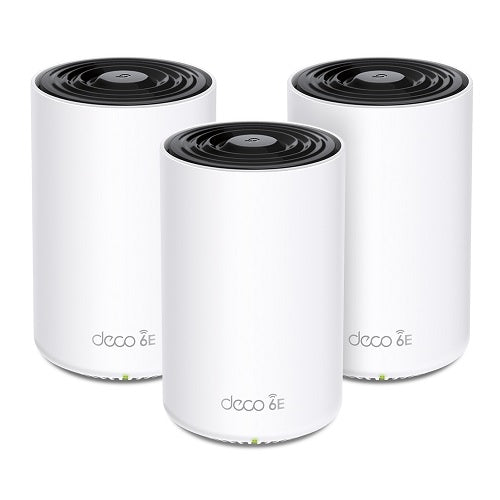 Sistema Deco XE75 (3 piezas) TP-Link Mesh Wi-Fi 6E AXE5400 Tri-Banda 6GHz+5GHz+2.4GHz MU-MIMO OFDMA 3 x RJ45 gigabit por pieza