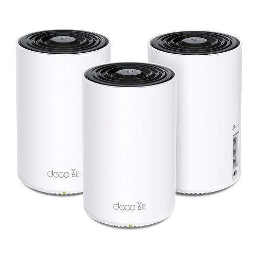 Sistema Deco XE75 Pro (3 piezas) TP-Link Mesh Wi-Fi 6E AXE5400 Tri-Banda 6GHz+5GHz+2.4GHz 1 RJ45 2.5Gbps y 2 RJ45 gigabit