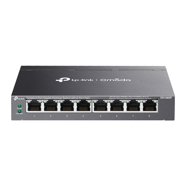 Switch TP-Link Omada DS108GP metálico escritorio/ montaje pared 8 puertos gigabit PoE+ 802.3af/at max. 64W no administrable