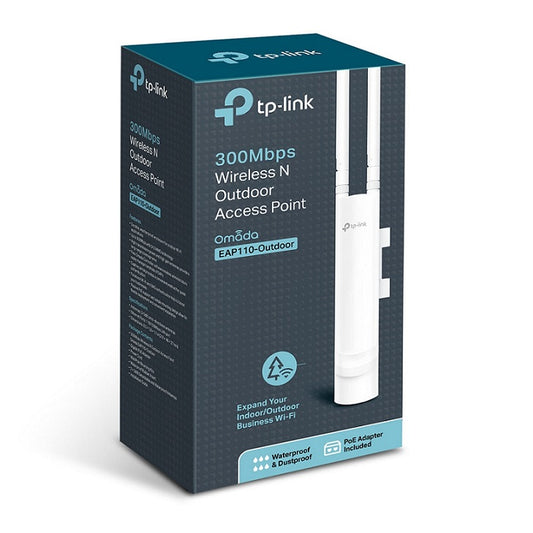Access Point inalámbrico exterior IP65 TP-Link EAP110-Outdoor N 300Mbps 2 antenas montaje pared 1 puerto RJ45 10/100 PoE pasivo