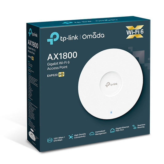 Access Point TP-Link para interior Wi-Fi 6 EAP620 HD AX1800 MU-MIMO 1 puerto RJ45 gigabitPoE+ 802.3at Omada SDN ZTP