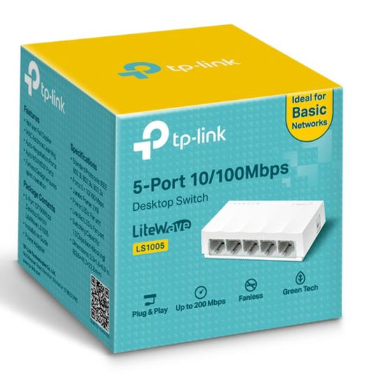 Switch TP-Link LS1005 de escritorio 5 puertos 10/100M no administrable carcasa de plástico tecnología Green Ethernet