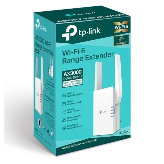 Extensor de rango inalámbrico TP-Link RE705X Wi-Fi 6 AX3000 OneMesh 1 puerto RJ45 gigabit modo AP 2 antenas