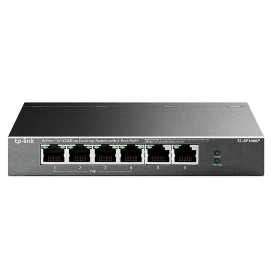 Switch TP-Link TL-SF1006P metálico 6 puertos RJ45 10/100M (4 puertos PoE+ 802.3af/at max 67W) modo priority extensión cableado