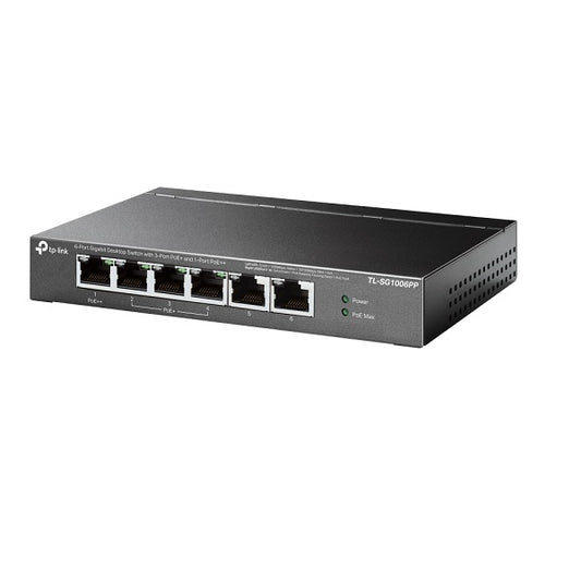 Switch TP-Link TL-SG1006PP metálico escritorio 6x RJ45 gigabit (1x PoE++ (máx 60W) y 3x PoE+ (máx. 30W) potencia total 64W) no administrable