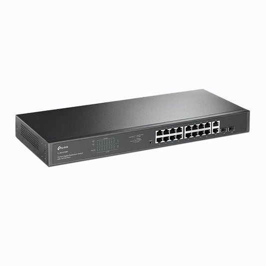 Switch TP-Link JetStream TL-SG1218MP v1 administrable 18 puertos gigabit (16 puertos PoE+ 802.3at/802.3af max. 250W) 2 puertos SFP gigabit