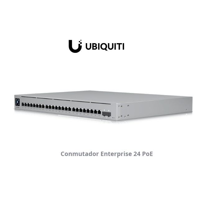 Switch Ubiquiti Unifi USW-ENTERPRISE-24-POE Empresarial Capa 3 de 24 pto PoE 802.3af/at (12 pts 2.5G y 12 pto 1G) + 2 pto 1/10G SFP+ 400W pantalla informativa
