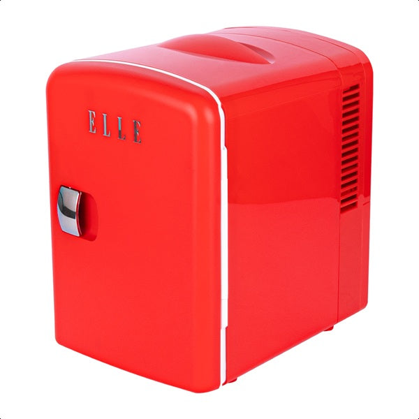 Mini refrigerador / calentador 4L Elle Home ESDAF101RD color rojo enchufe pared CA y para auto 12V capacidad hasta 6 latas 355ml