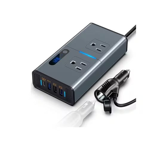 Inversor CDP XVU212 para auto 200W CC 12V 110VCA multifuncion pantalla LED 2x NEMA 5-15R 4x USB (2 USB-C 2 USB-A) funcion carga rapida USB-C PD20W
