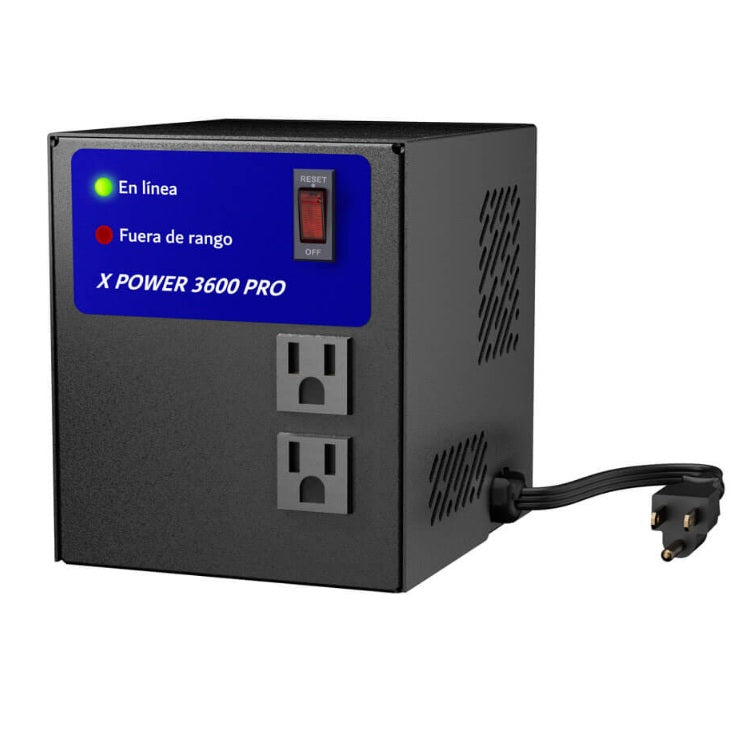 Regulador de voltaje COMPLET XPOWER 3600 PRO ERV-9-006 3600 VA / 1800W con supresor integrado 2 contactos 120V para electrodomésticos
