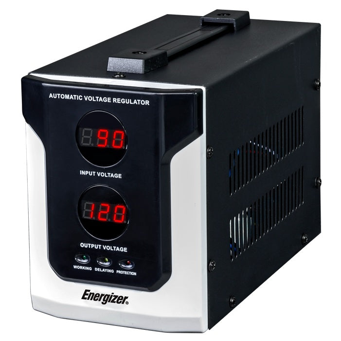 Regulador Energizer ERENRLB15VA de 1500 VA 900 Watts línea blanca 2 contactos aterrizados corriente 10A 90-145 V