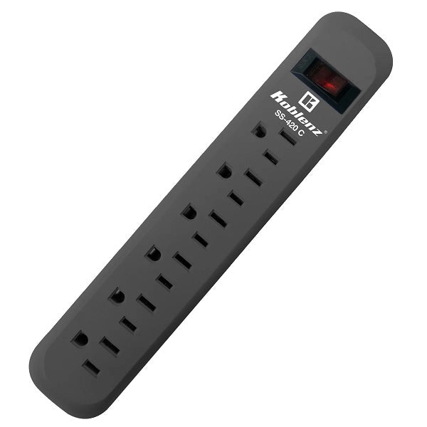 Supresor de picos Multicontacto Koblenz SS-420-C protección 420 Joules 6 NEMA 5-15R aterrizados switch On/Off iluminado