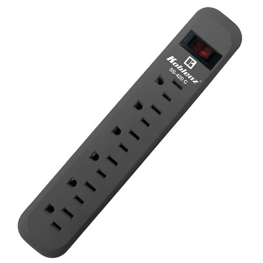 Supresor de picos Multicontacto Koblenz SS-420-C protección 420 Joules 6 NEMA 5-15R aterrizados switch On/Off iluminado