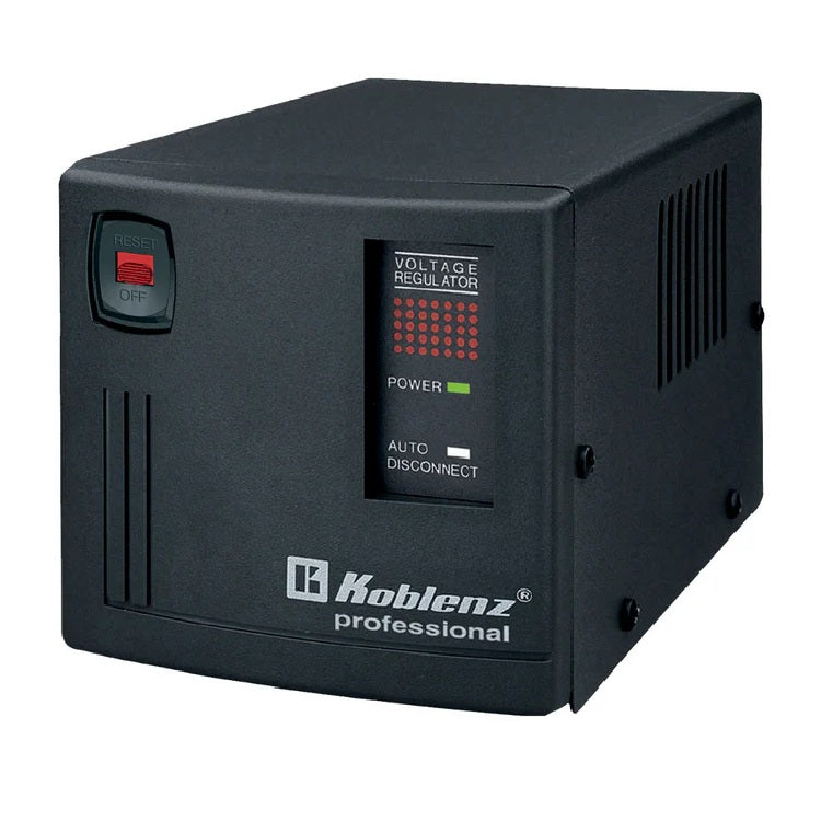 Producto abierto con detalles estéticos y caja maltratada Regulador Koblenz ER-2550 2500VA 6 contactos NEMA 5-15R 120V indicador desconexión automática