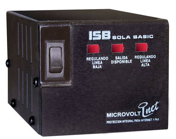Regulador Sola Basic Microvolt INET DN-21-122 1200 VA 4 contactos NEMA 5-15R LEDs indicadores de funcionamiento carcasa metálica