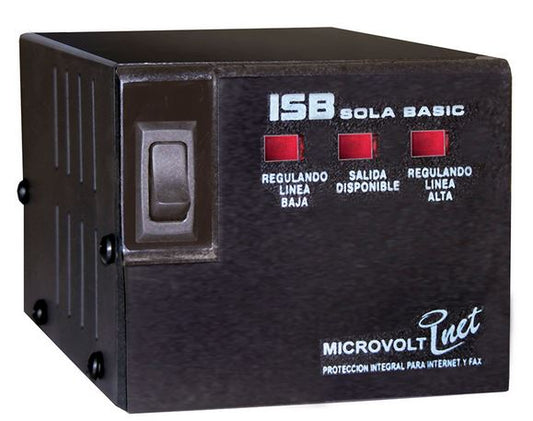 Regulador Sola Basic Microvolt INET DN-21-122 1200 VA 4 contactos NEMA 5-15R LEDs indicadores de funcionamiento carcasa metálica