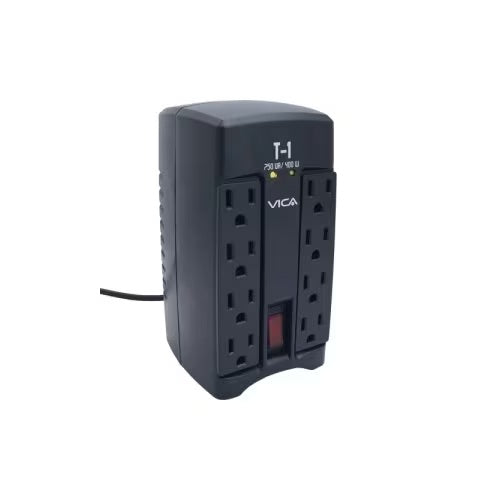 Regulador de voltaje VICA T-01 750VA/ 400W indicadores LED 8 NEMA 5-15R (4 reguladas y 4 supresor de picos) switch ON/OFF empotrable en pared