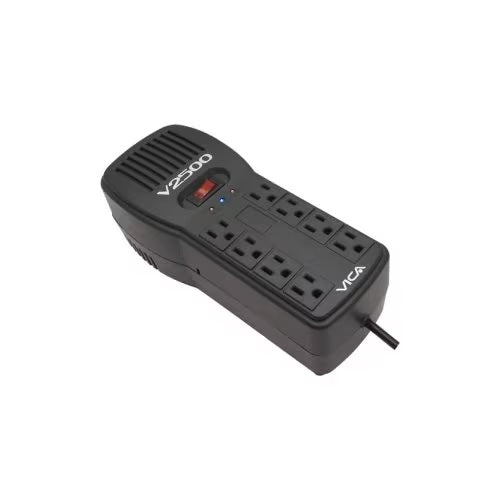 Regulador de voltaje VICA V2500 2500VA/ 1500W indicadores LED 8 NEMA 5-15R 127VCA 60Hz switch ON/OFF 1x RJ11 y RJ45