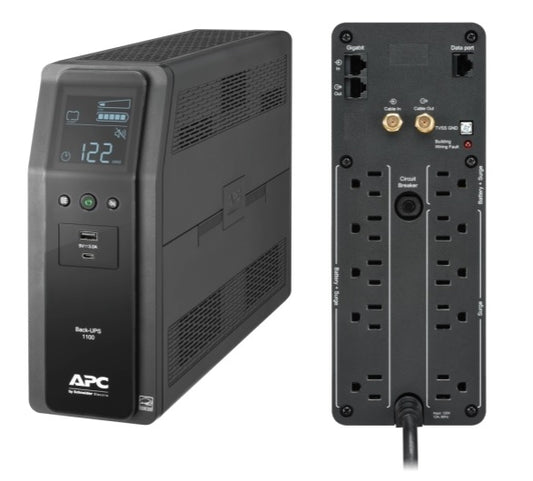 UPS APC Pro 1.10kVA/600W AVR LCD torre 10 contactos NEMA 5-15R (6 c/protección batería) 2 puertos de carga USB