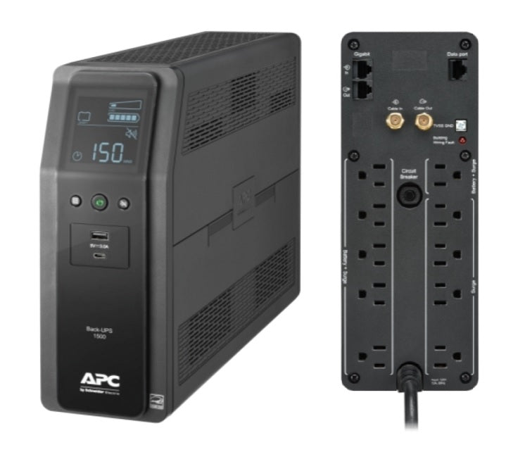UPS APC Pro BR1500M2-LM 1.5kVA/900W AVR LCD torre 10 contactos NEMA 5-15R (6 c/protección batería) 2 puertos de carga USB