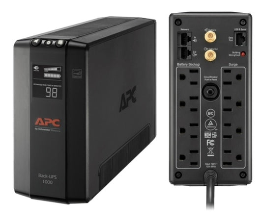UPS APC Pro BX1000M-LM60 1.0kVA/ 600W AVR 8 contactos NEMA 5-15R (4 c/protección batería) interfaz LCD LAM 60Hz 120V