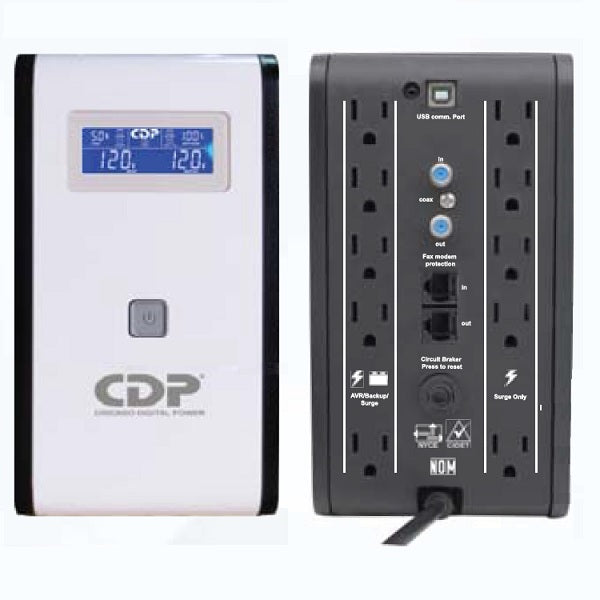 UPS inteligente CDP R-SMART1010 1000VA/500W LCD 10 NEMA 5-15R (5 con protección batería) módem DSL (RJ11/RJ45)